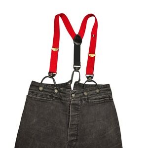 Wah Maker Frontier Clothing Black Denim Cinch Back Suspender Jeans Mens 33